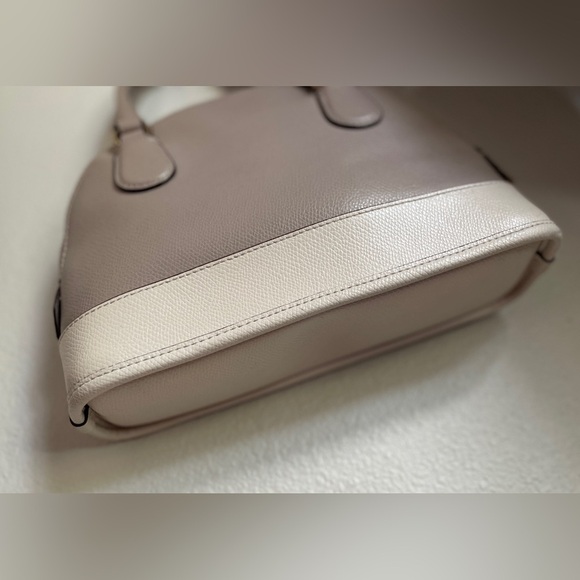 COACH Mini Cora Dome Satchel – Colorblock Taupe/Cream | Pebbled (Grain) Leather - Picture 11 of 15
